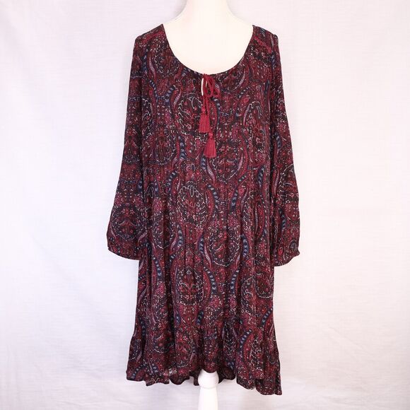 American Eagle Outfitters Dress Womens Small Burgundy Paisley Boho Chic Whimsy - Picture 1 of 15